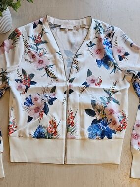 Ted Baker Cream Floral Zip-Front Bomber Jacket